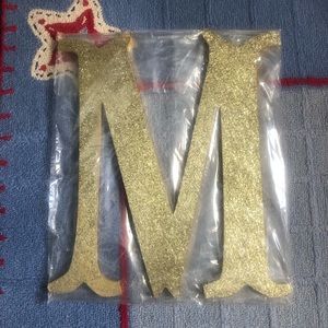 Camille Wood Monogram Letter M: Glitter Gold